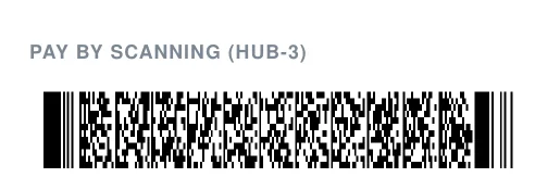 The HUB-3 pay-by-scanning barcode block from a Luppis invoice PDF